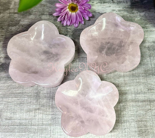 Wholesale Lot 3 pcs Natural Rose Quartz Flower Bowls Crystal Healing Energy