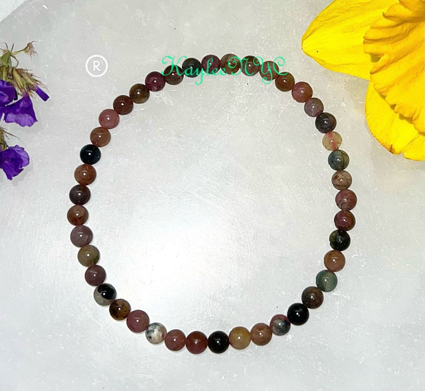 Wholesale Lot 6 Pcs Natural Watermelon Tourmaline 3.5mm 7.5” Crystal Healing Stretch Bracelet