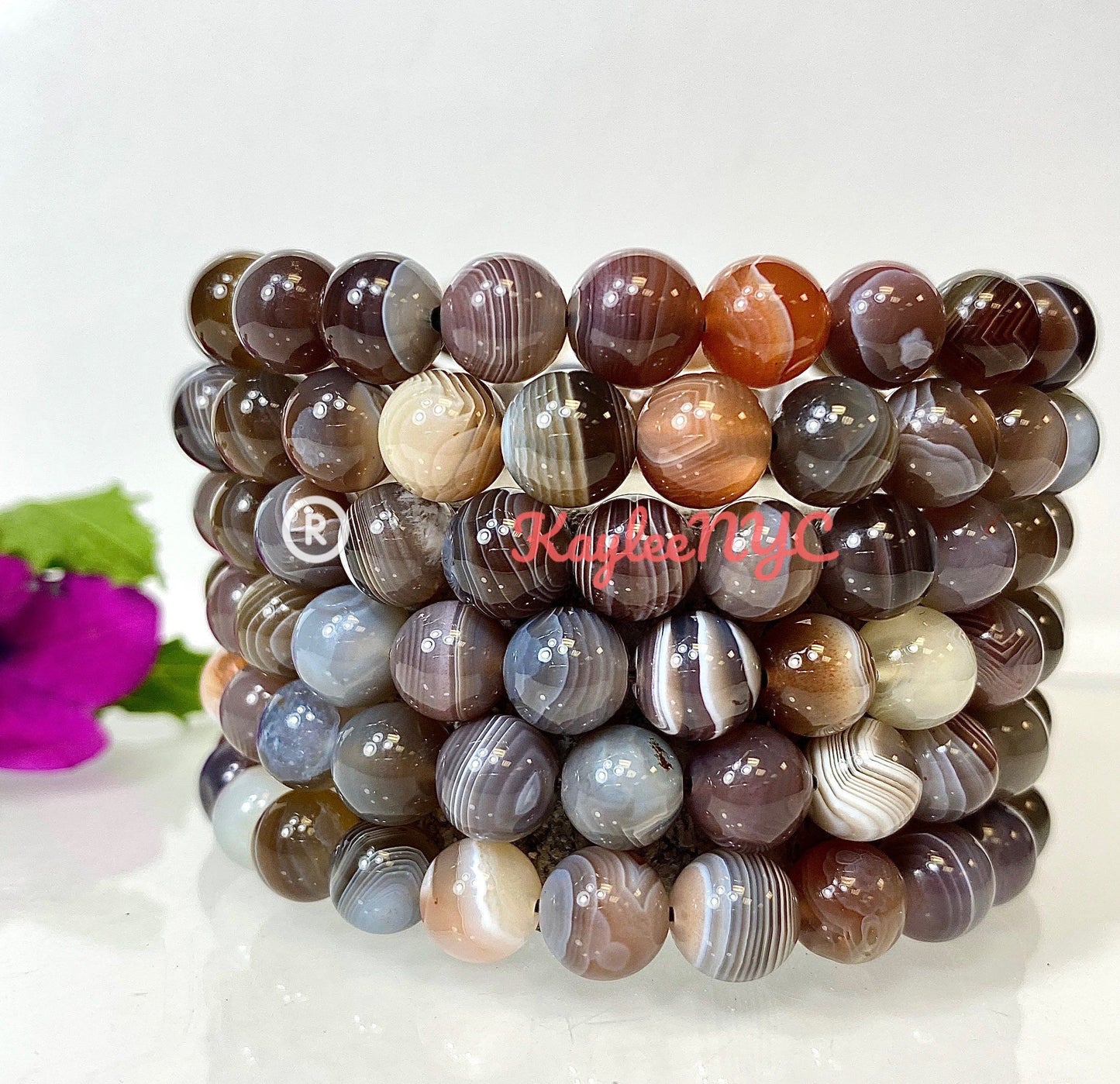 Wholesale 6 Pcs Natural Botswana Agate 8mm 7.5” Stretch Bracelet Crystal Healing Energy