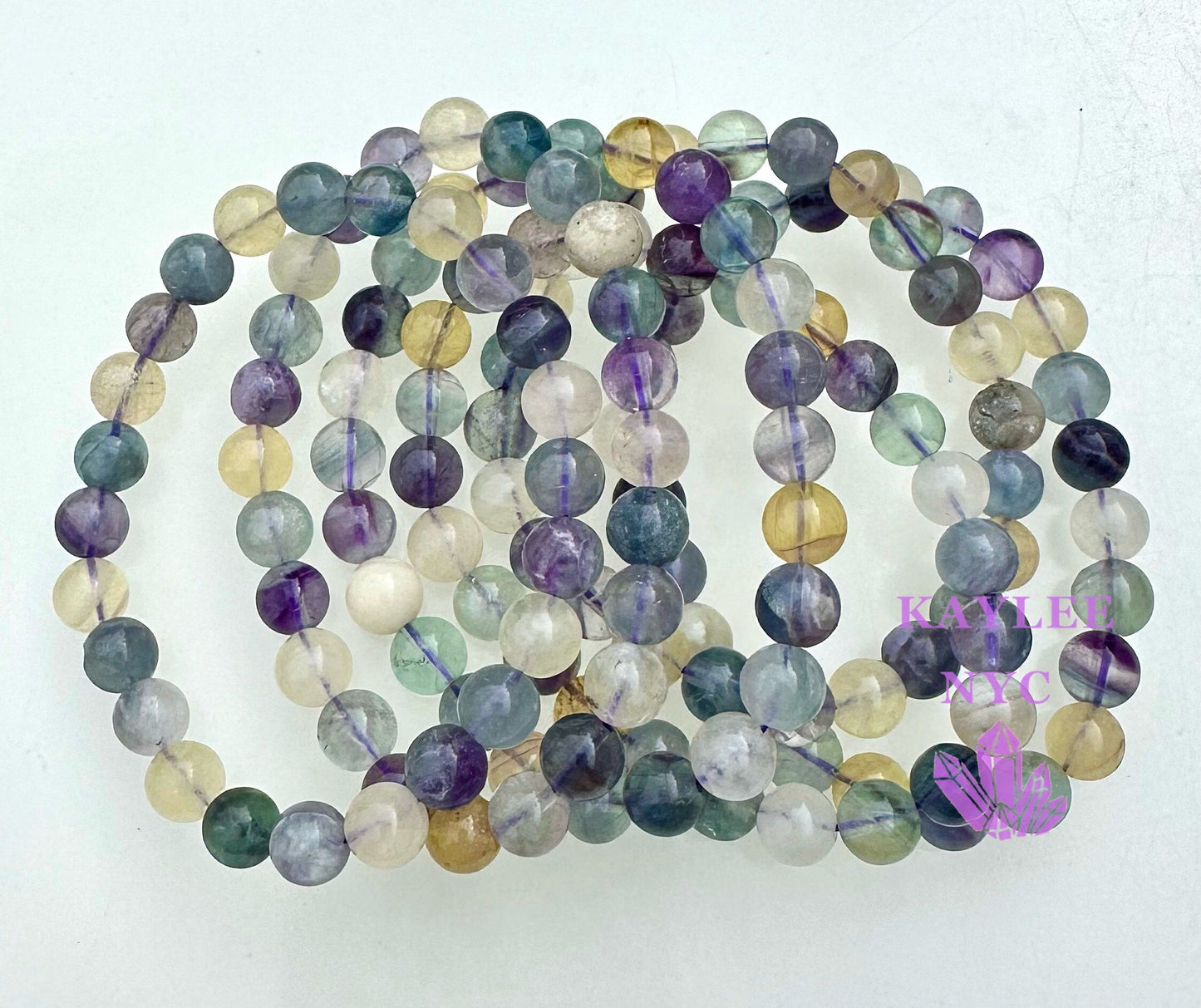 Wholesale 6 Pcs Natural Rainbow Fluorite 8mm 7.5” Crystal Healing Stretch Bracelet