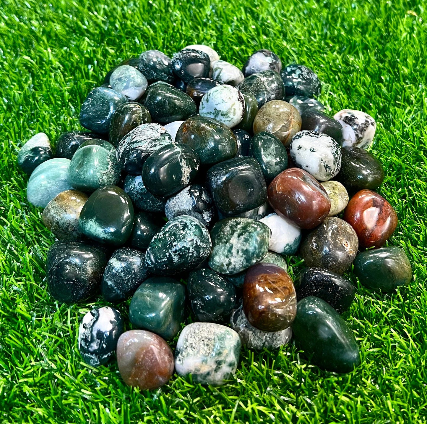 Wholesale Lot 2 lbs Natural Moss Agate Tumble Crystal Nice Quality Healing Energy