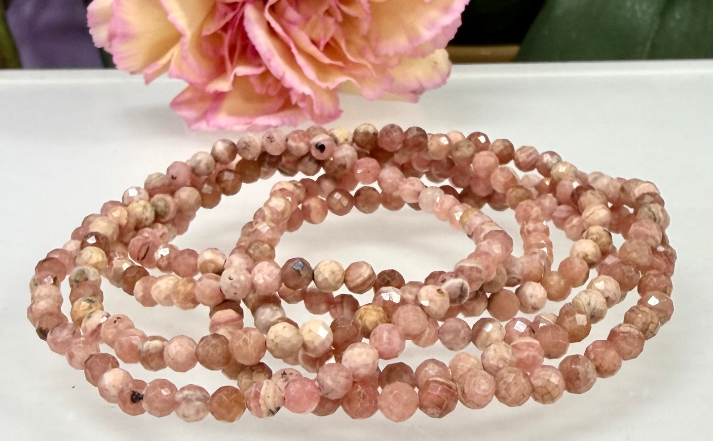 Wholesale Lot 6 Pcs  Natural Rhodochrosite 4mm Faceted 7.5” Crystal Healing Stretch Bracelet