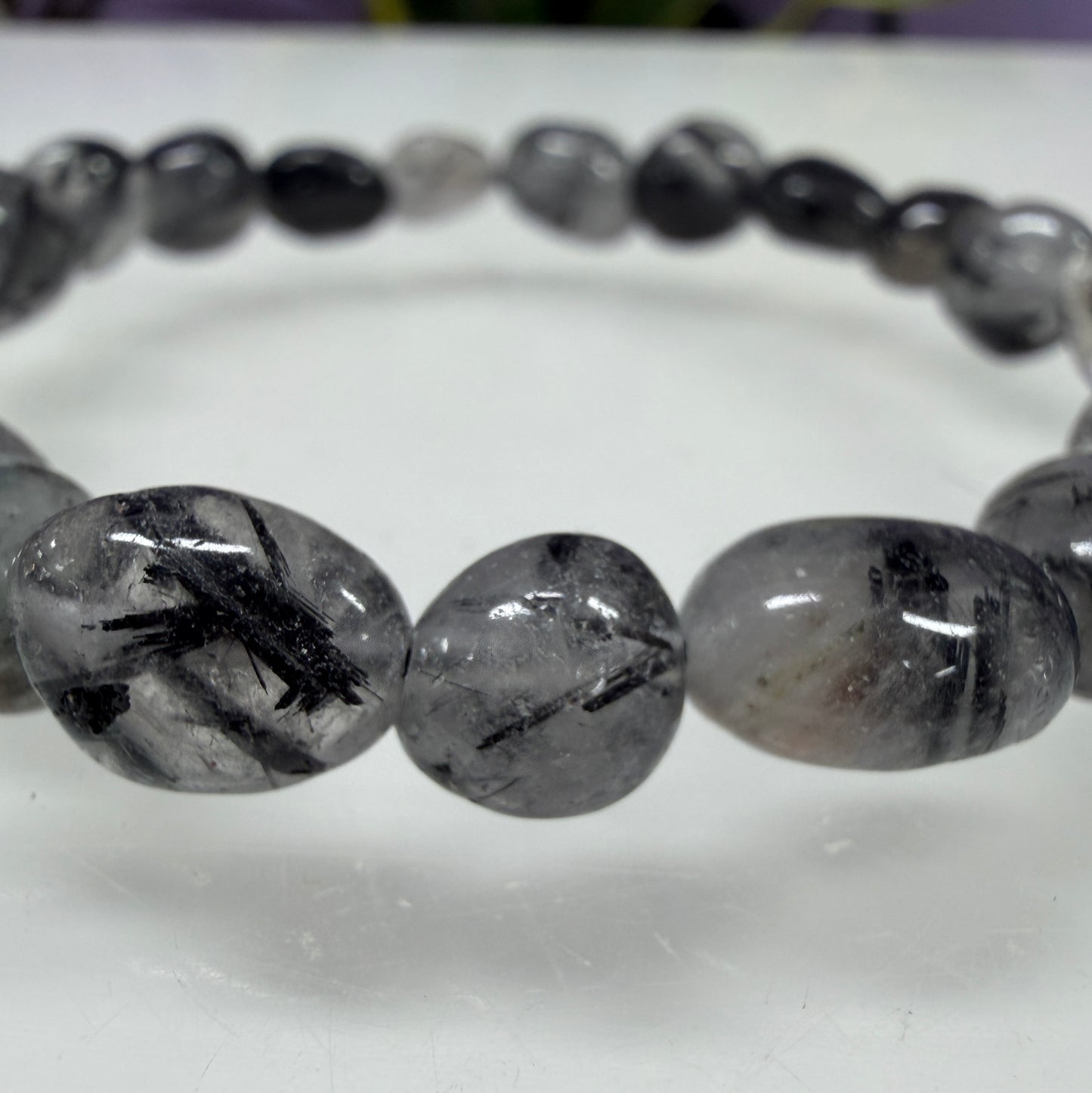 Wholesale 6 Pcs 8mm Tourmalinated Quartz Tumble Natural Crystal Healing Stretch Bracelet 7.5"