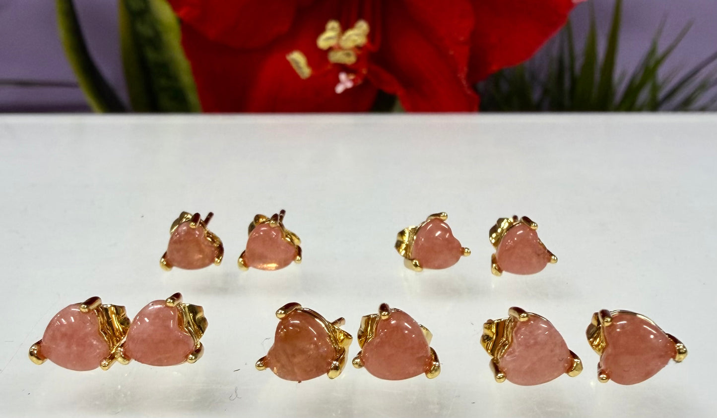 Wholesale Lot 5 Pairs Natural Rhodochrosite Heart Sterling Silver(925) Earring Studs 6mm