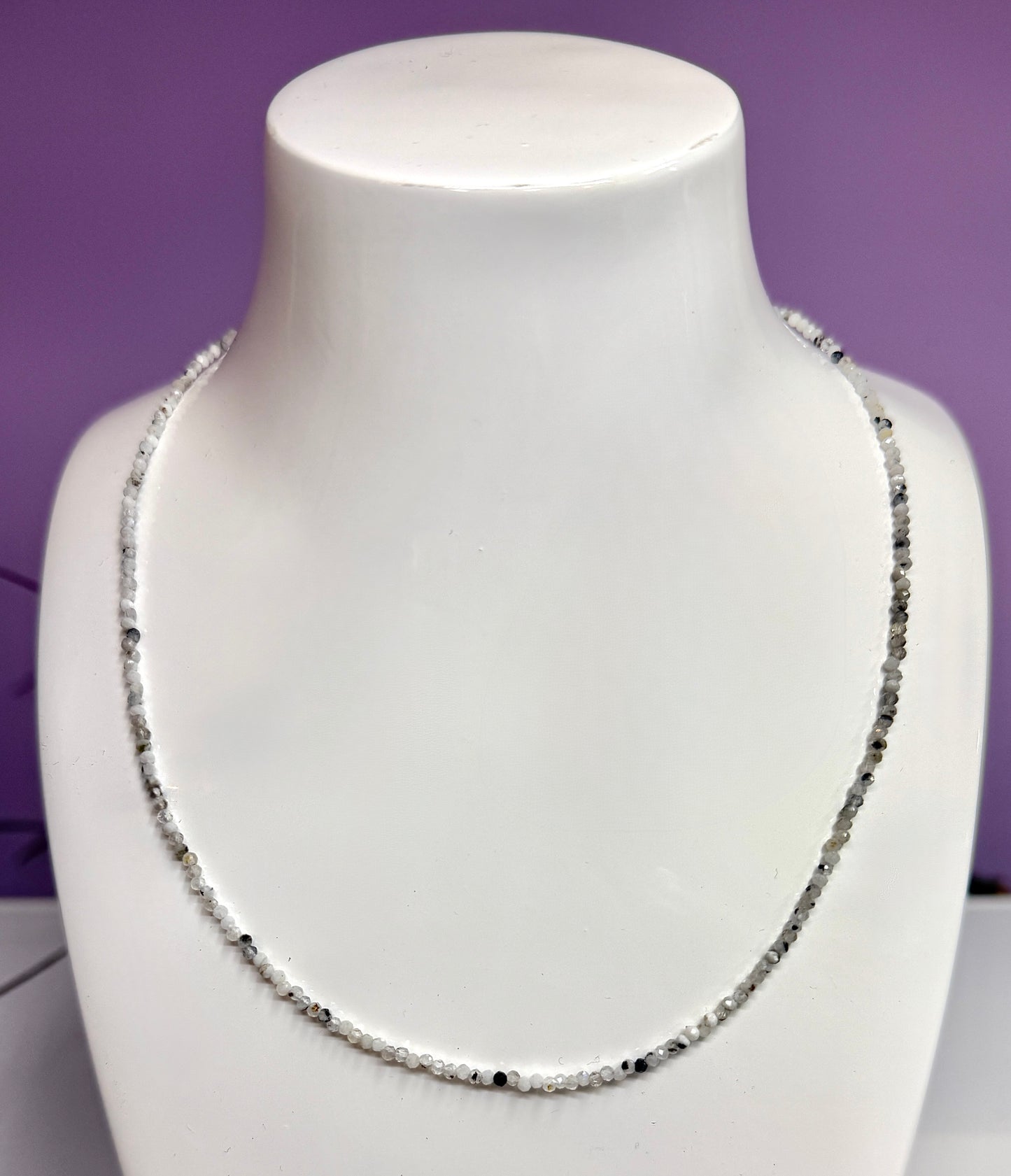 6 PCs 2mm Faceted Rainbow Moonstone Necklace Stainless Steel Findings