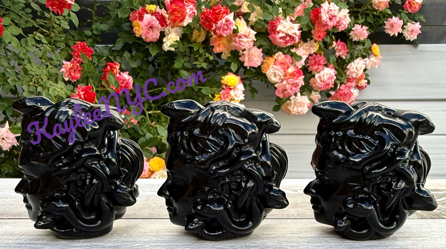 Wholesale Lot 3 pcs Natural Black Obsidian Medusa Crystals Healing Energy