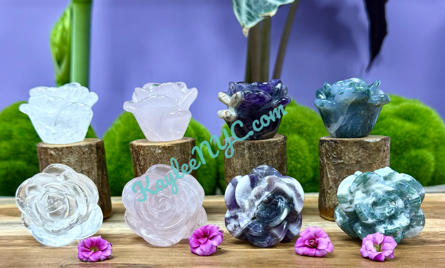 8 PCs 1.5 Natural Mix Crystals Roses Carving Healing Energy
