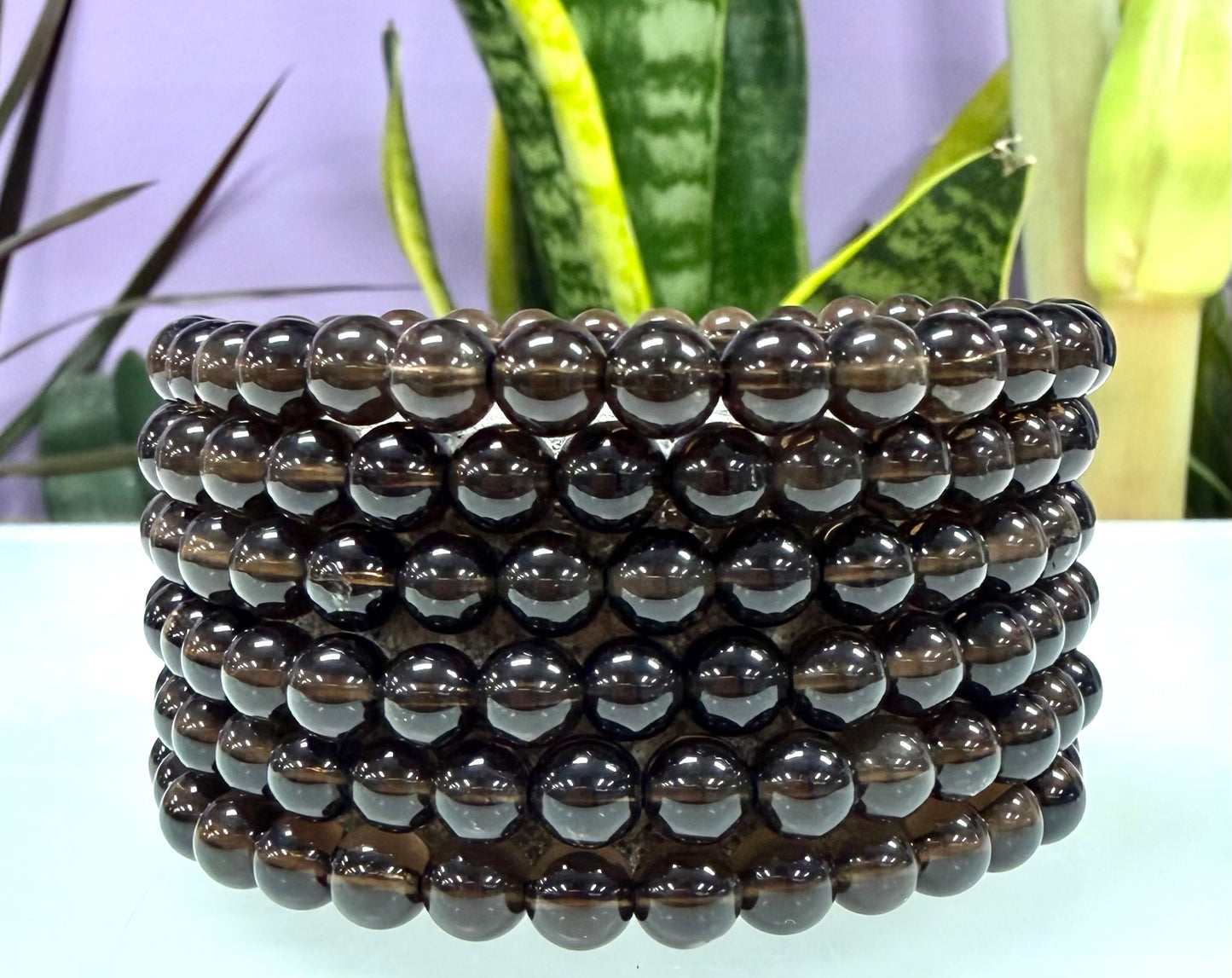Wholesale 6 Pcs Natural Smoky Quartz 6mm 7.5” Crystal Healing Stretch Bracelet