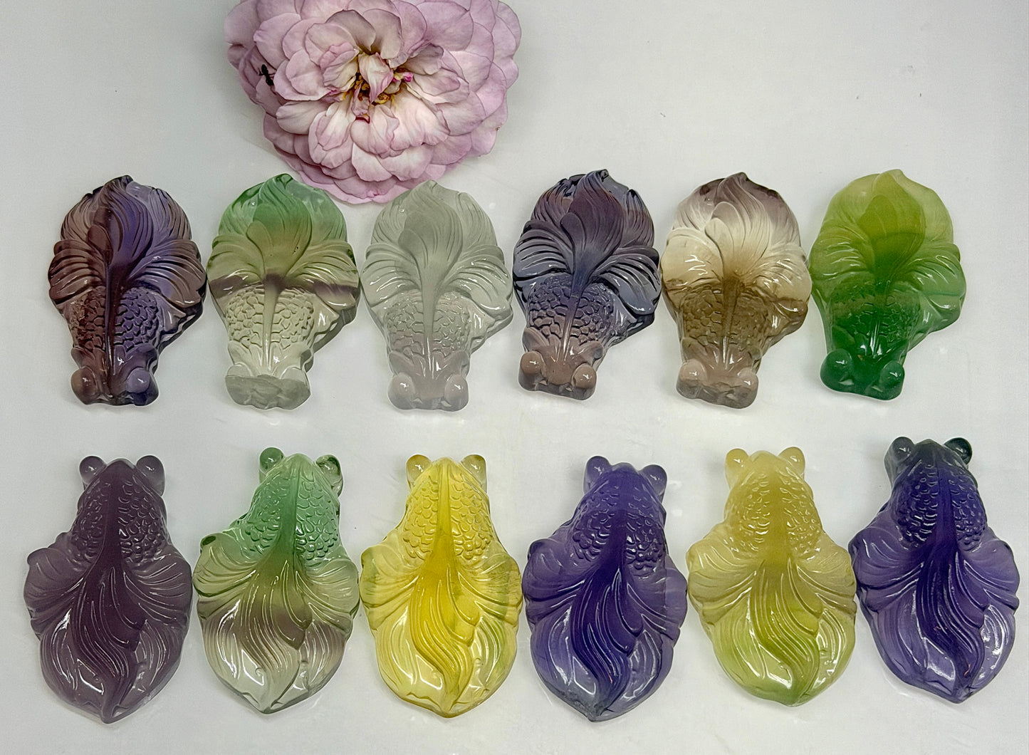 12 PCs 4cm Natural Fluorite Goldfish Carving Crystals Healing Energy
