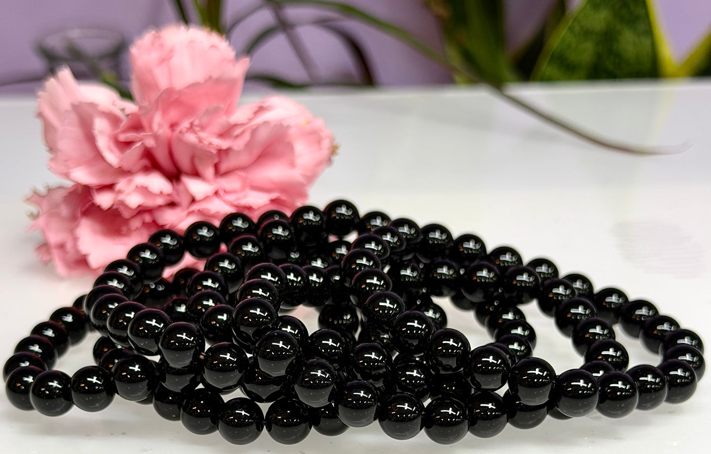 Wholesale 6 Pcs Natural Black Onyx 8mm 7.5” Crystal Healing Stretch Bracelet