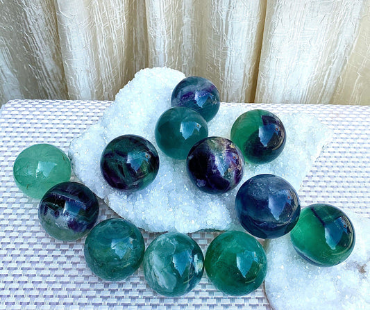 Wholesale Lot 12 Pcs Fluorite Sphere Ball 35mm Crystal Natural Nice Quality