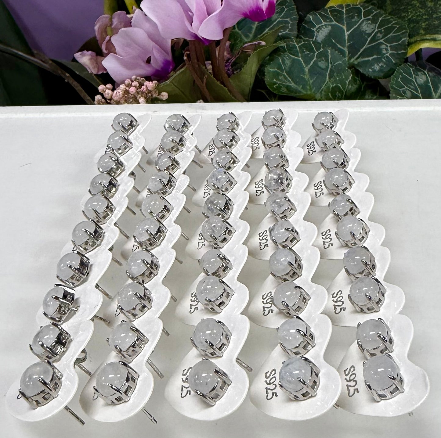 Wholesale Lot 5 Pairs Natural Moonstone Sterling Silver(925) Earring Studs 7mm