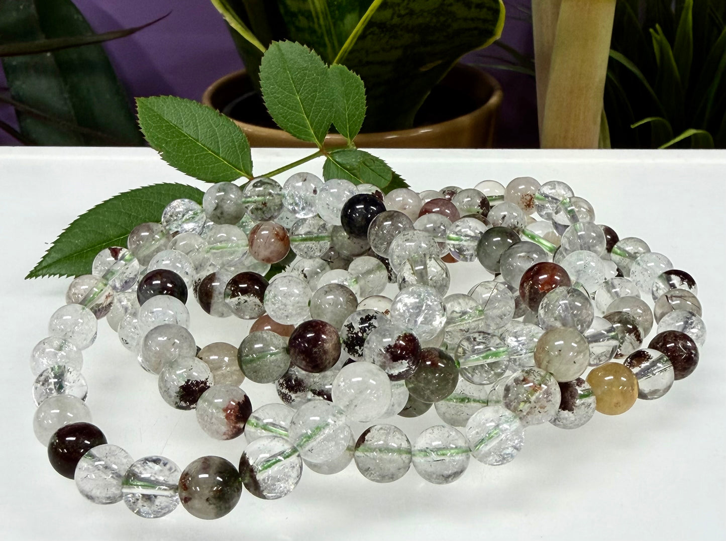 Wholesale Lot 6 Pcs Natural Garden Quartz Lodalite 8mm 7.5” Stretch Bracelet