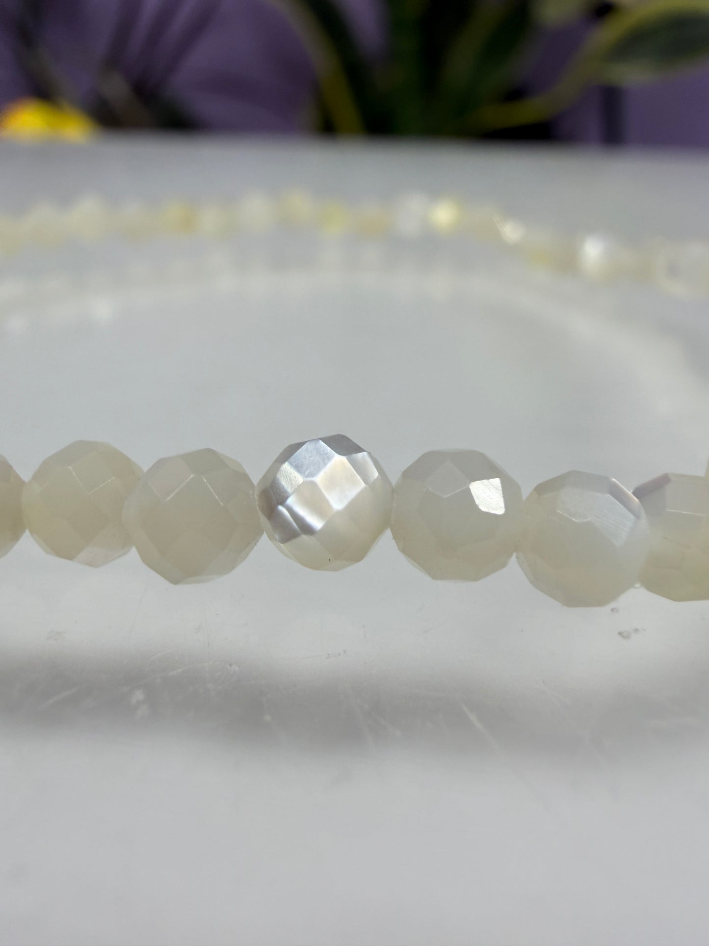 Wholesale 6 Pcs 4mm Faceted Mother of Pearl Stretch Bracelet 7.5"