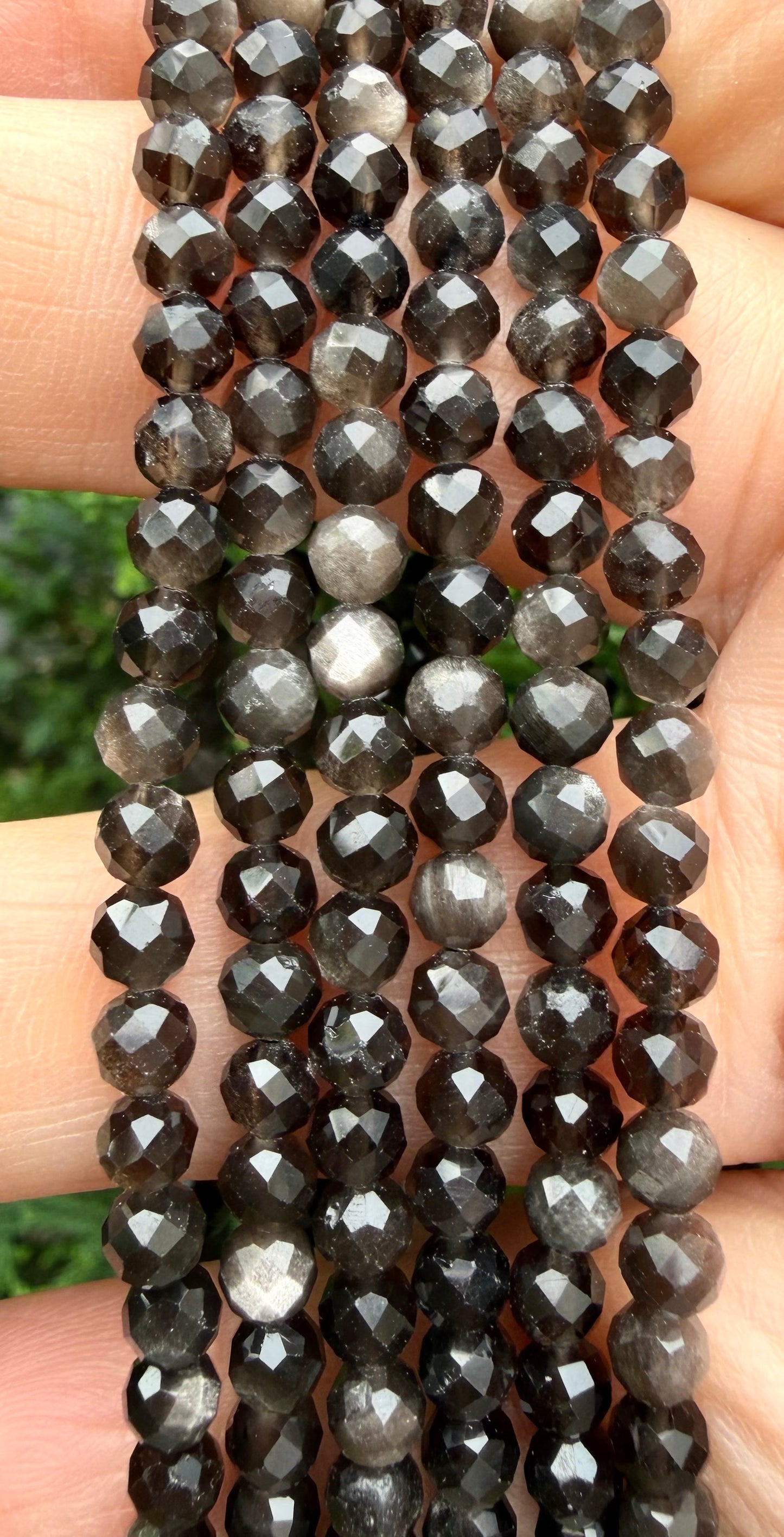 Wholesale Lot 6 Pcs Natural Faceted Silver Sheen Obsidian 4mm 7.5” Crystal Healing Stretch Bracelet