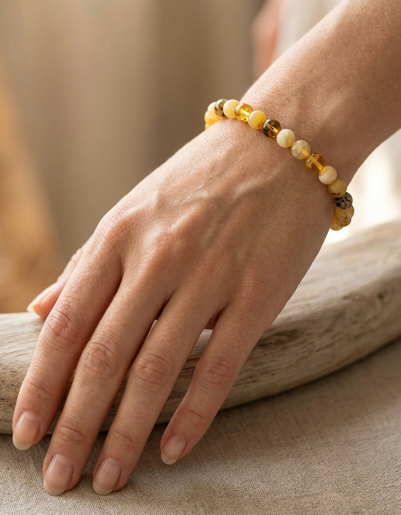 Wholesale 6 PCs 5-6mm Natural Amber Crystal Stretch Bracelet 7.5"