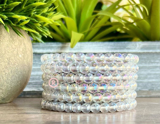 Wholesale 6 Pcs Angel Aura Quartz 6mm 7.5” Crystal Healing Stretch Bracelet