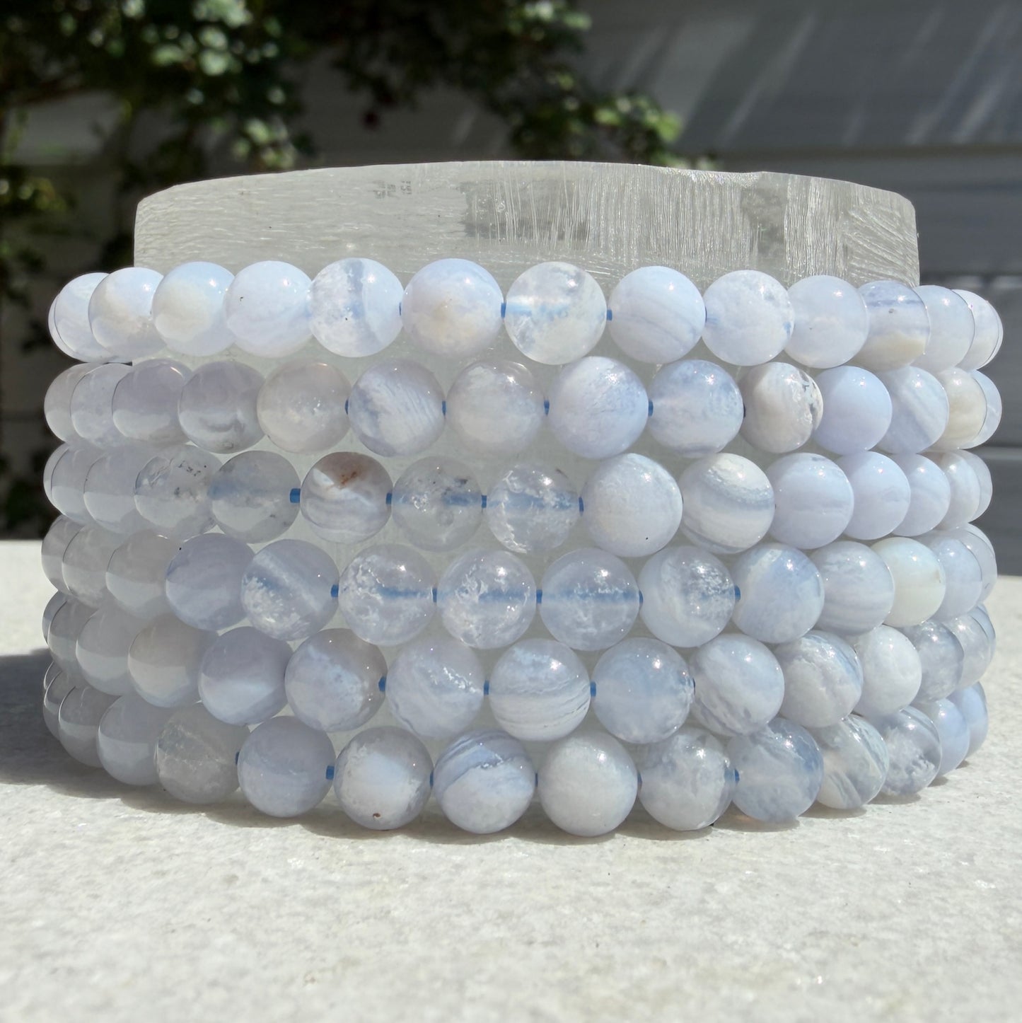 Wholesale 6 Pcs 5mm Blue Lace Agate Natural Crystal Healing Stretch Bracelet 7.5”