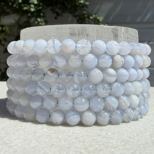 Wholesale 6 Pcs 5mm Blue Lace Agate Natural Crystal Healing Stretch Bracelet 7.5”