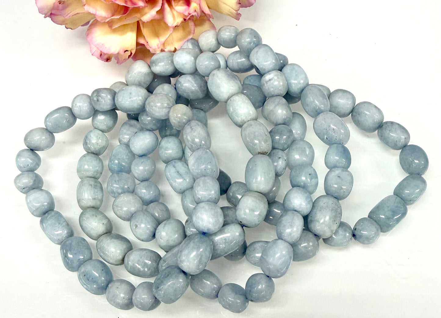 Wholesale 6 Pcs ~8mm Aquamarine Natural Crystal tumble Stretch Bracelet 7.5”