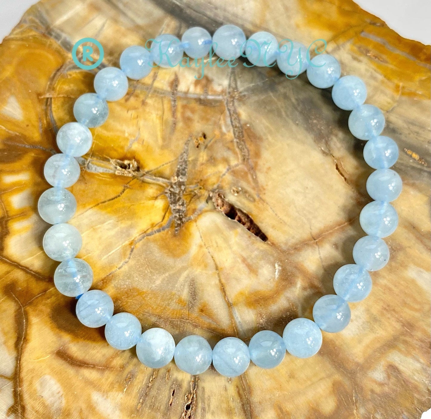 Wholesale 6 Pcs Natural Aquamarine 6mm 7.5” Crystal Healing Stretch Bracelet