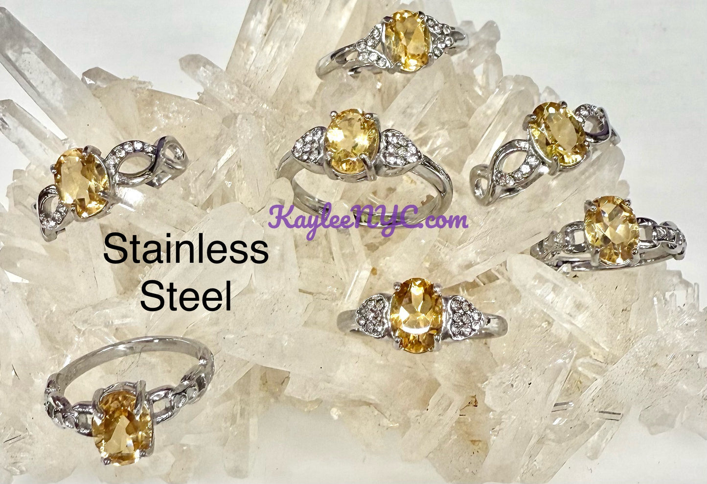 Wholesale Lot 6 pcs Natural Citrine Stainless Steel Ring 6x8mm