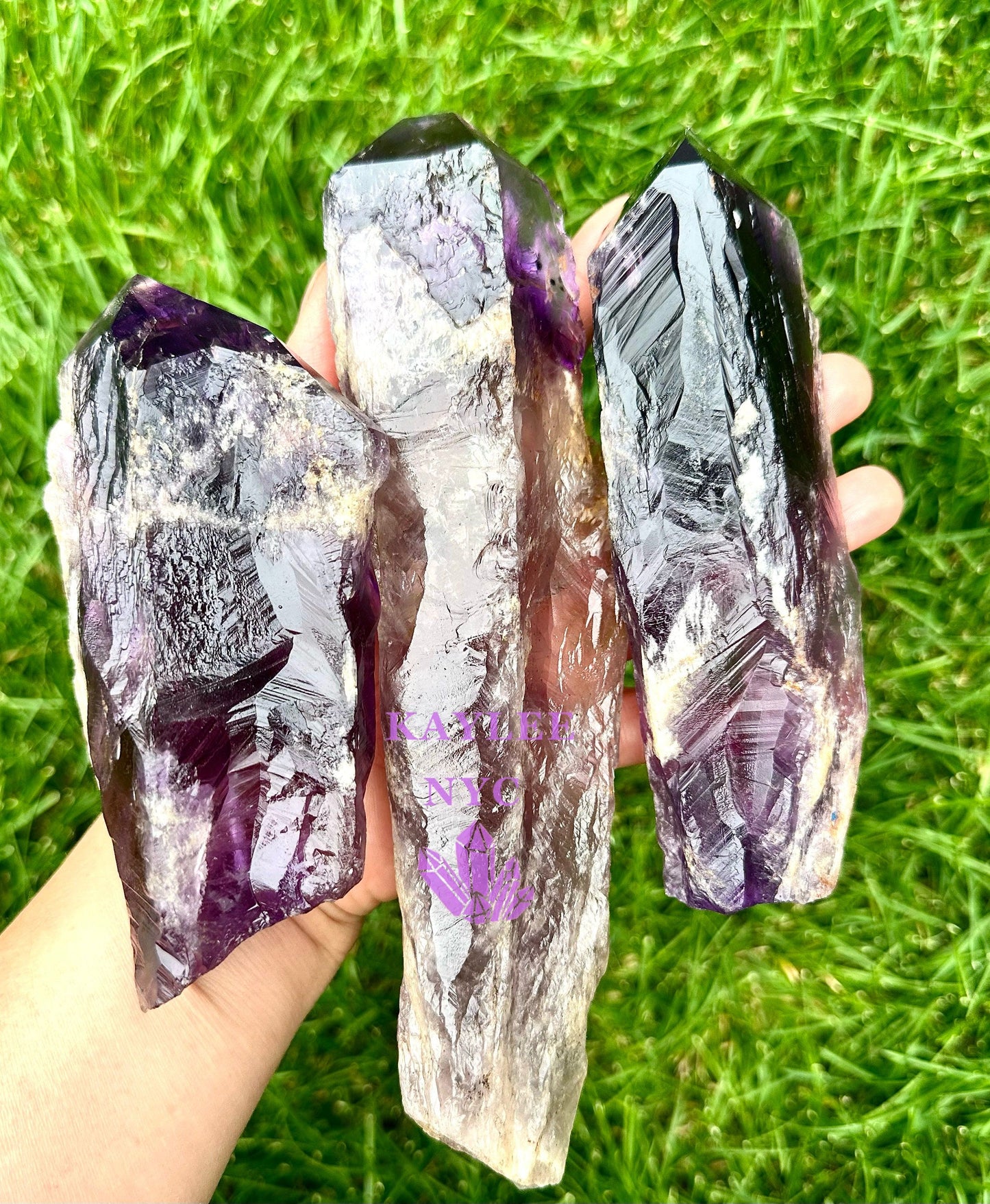 Wholesale Lot 3-4 Pcs Natural Bahia Amethyst Wand Dragon’s Teeth 2.8-3lbs