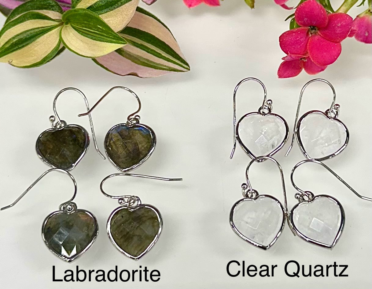 Wholesale Lot 10 Pairs Natural Crystal Heart Sterling Silver(925) Dangling Earring