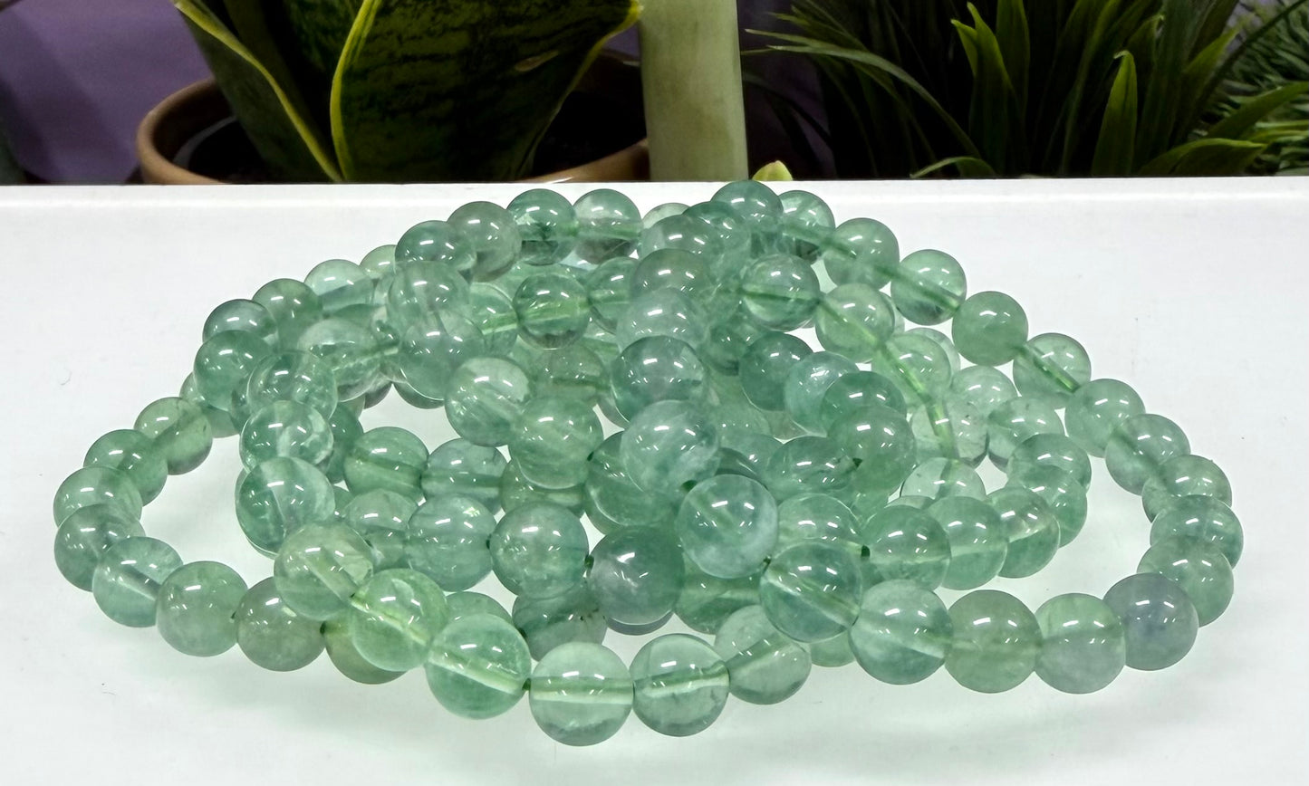 Wholesale 6 Pcs Natural Green Fluorite 8mm 7.5” Crystal Healing Stretch Bracelet