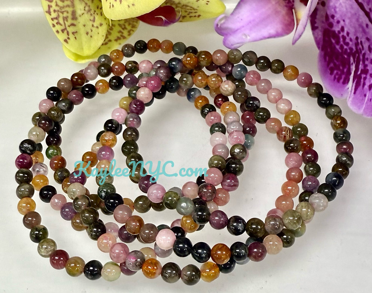 Wholesale Lot 6 Pcs Natural Watermelon Tourmaline 3.5mm 7.5” Crystal Healing Stretch Bracelet