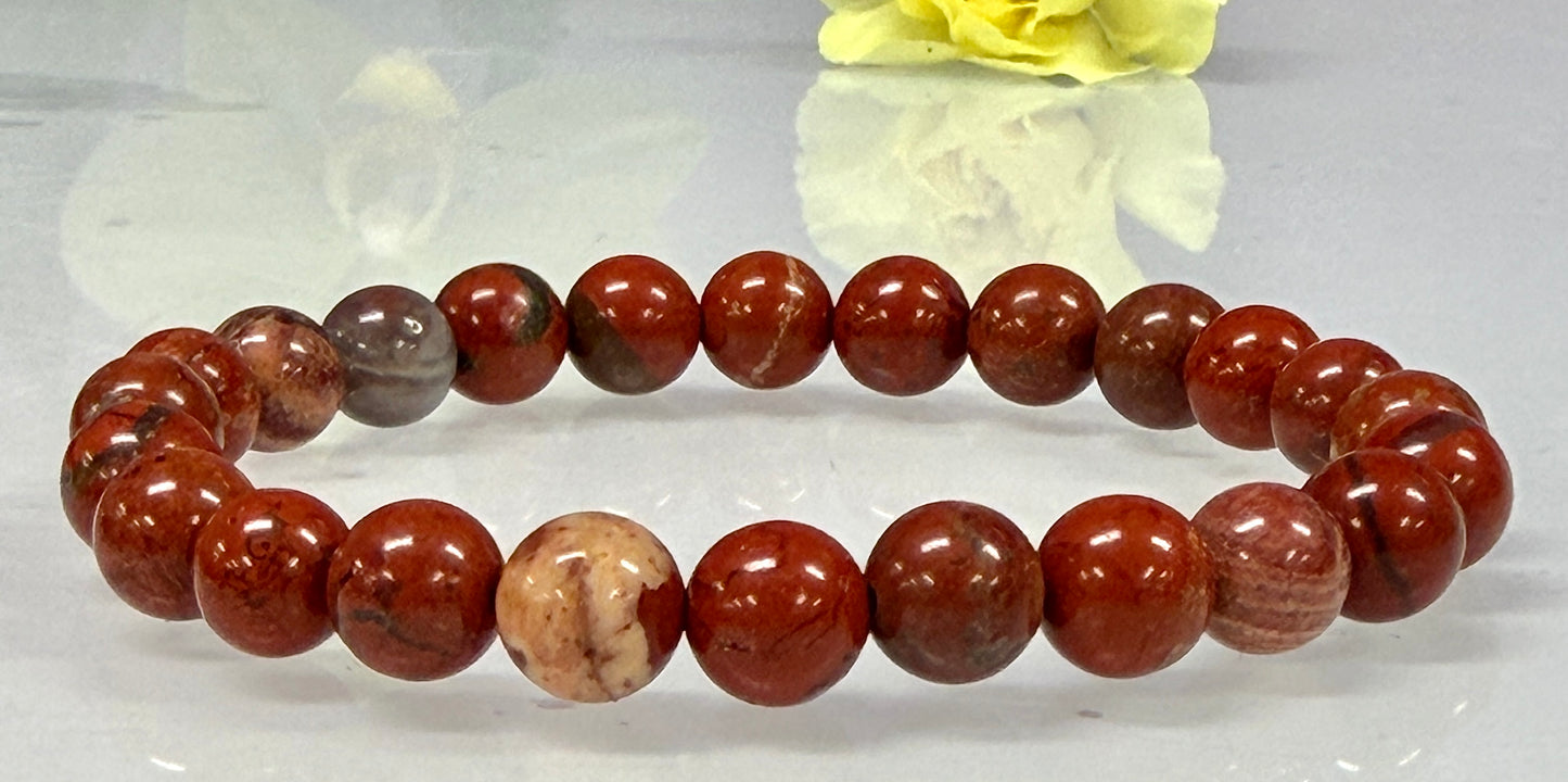 Wholesale 6 Pcs Natural Red Jasper 8mm 7.5” Crystal Healing Stretch Bracelet