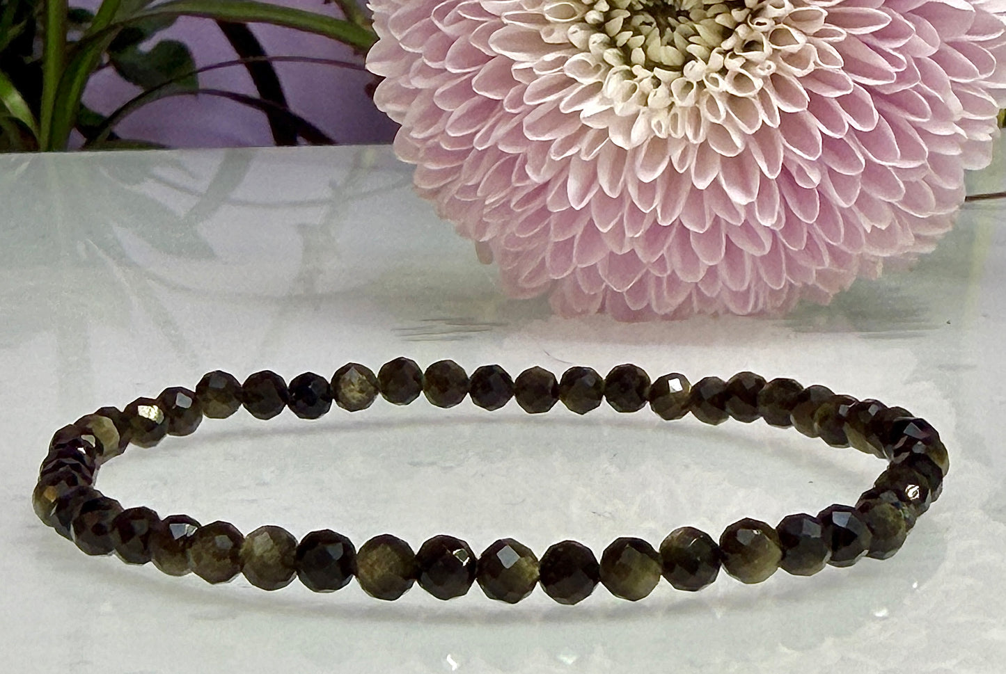 Wholesale Lot 6 Pcs Natural Faceted Gold Sheen Obsidian 4mm 7.5” Crystal Healing Stretch Bracelet