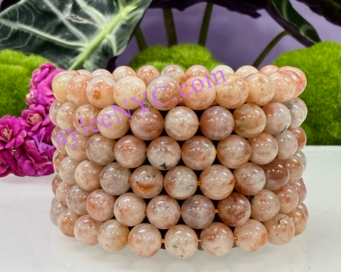 Wholesale lot 6 Pcs Natural Sunstone 8mm 7.5” Crystal Healing Stretch Bracelet