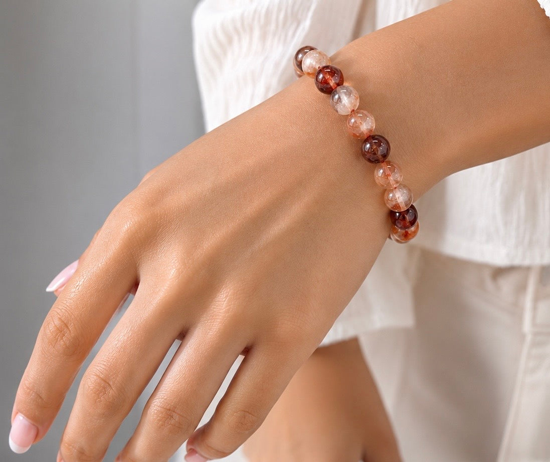 Wholesale 6 Pcs Natural Hematoid Fire Quartz 8mm 7.5” Crystal Stretch Bracelet