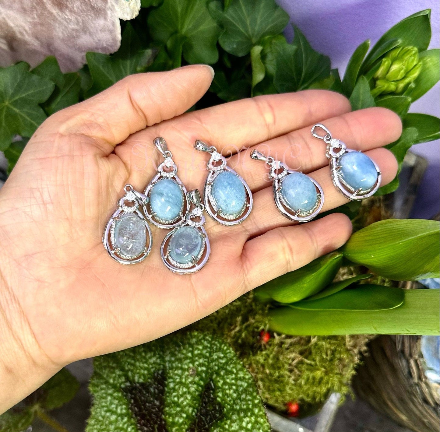 Wholesale Lot 6 Pcs Natural Aquamarine Pendant Crystal Healing Energy