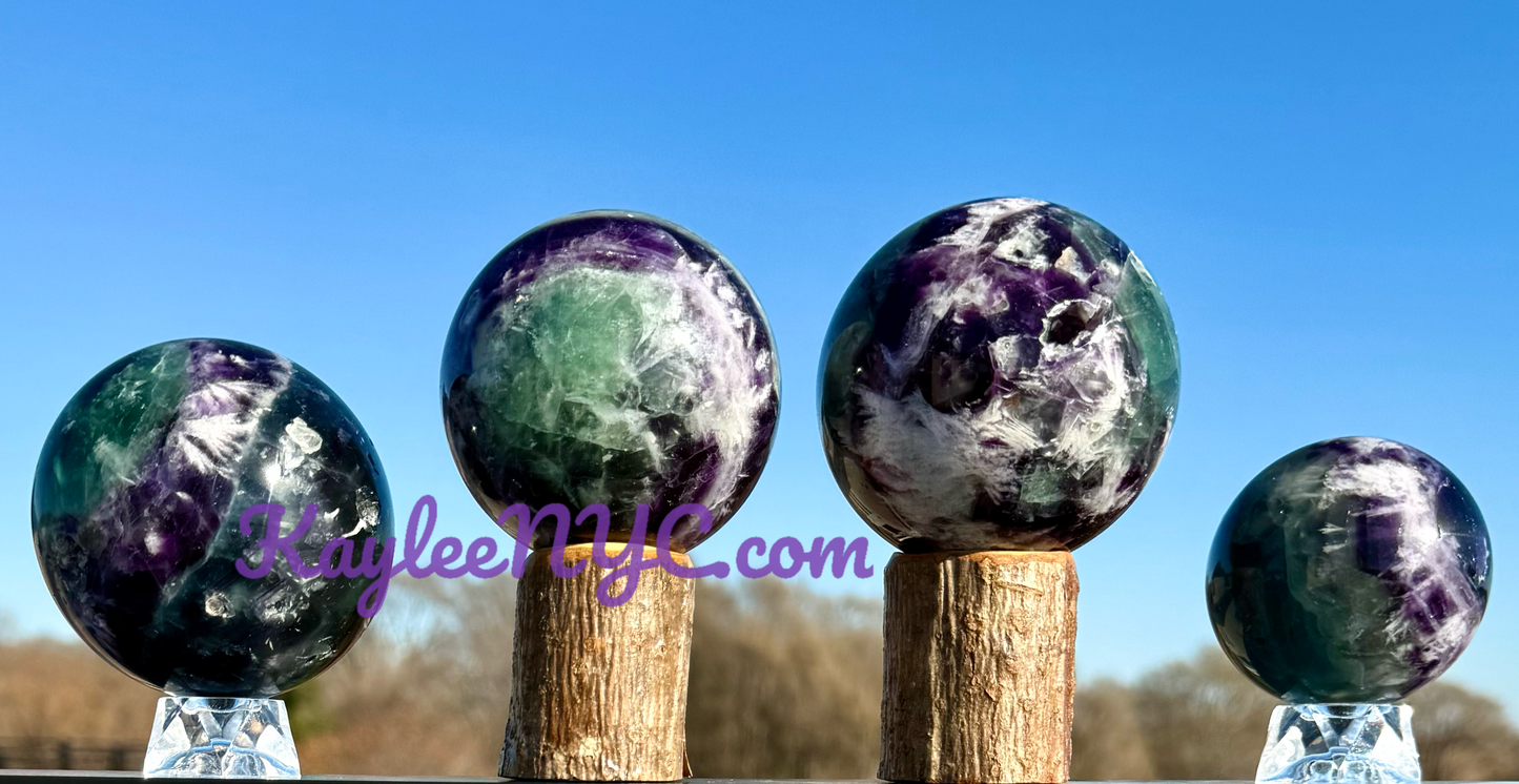 4 PCs Natural Feather Fluorite Sphere Crystals Healing Energy