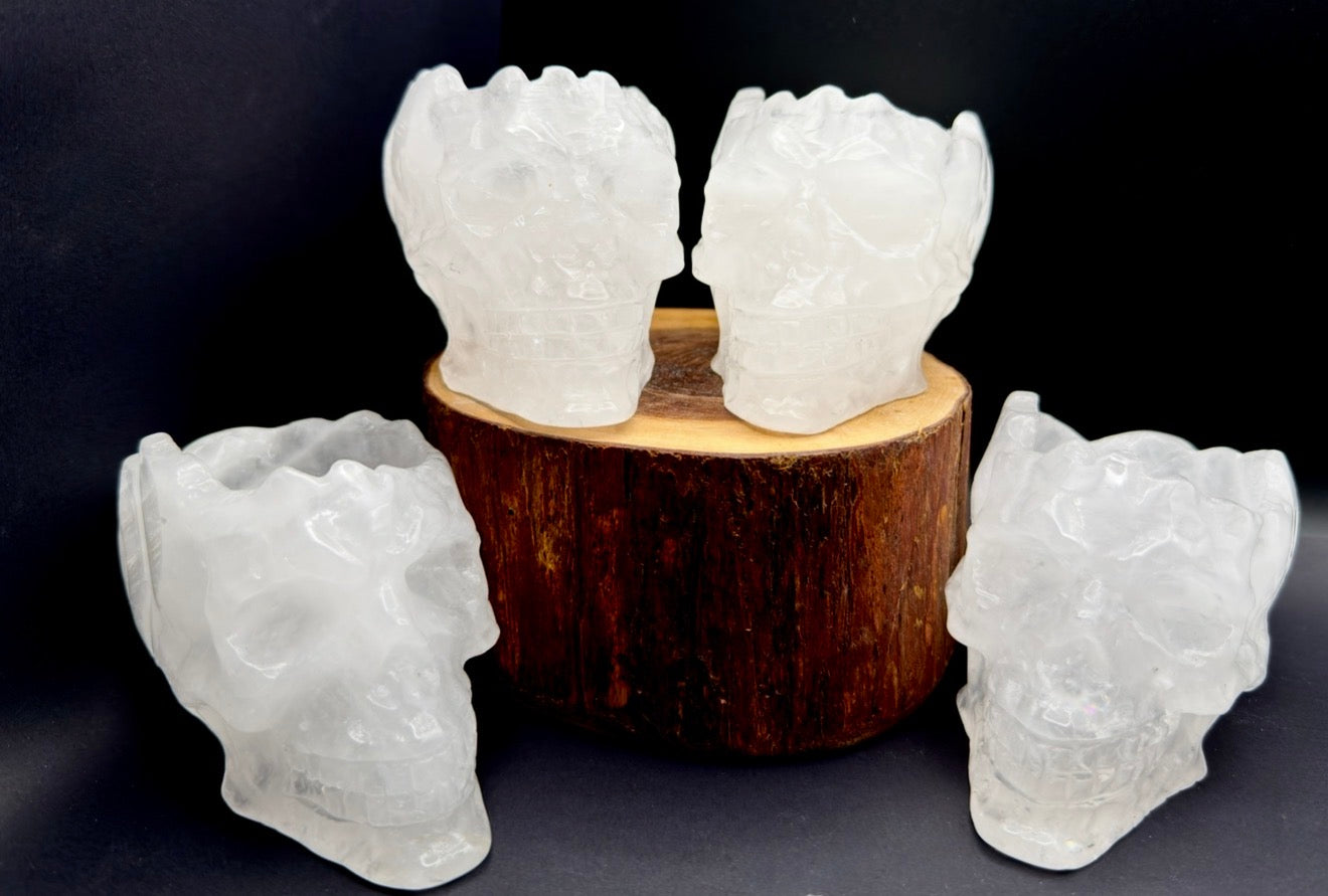 Wholesale lot 4 Pcs Clear Quartz Skull Bowl Natural Crystal healing energy