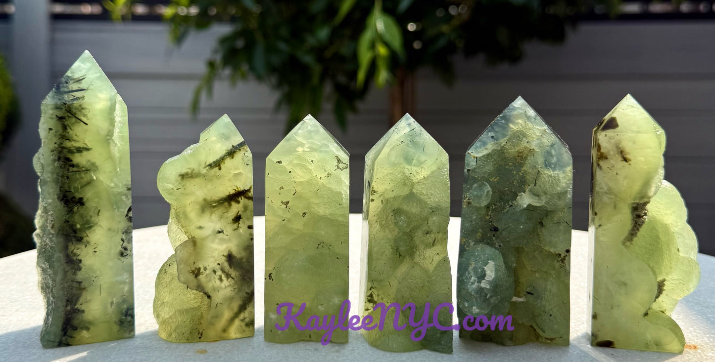 Wholesale Lot 2 lbs Natural Prehnite with Epidote Half Rough Tower Obelisk Crystal