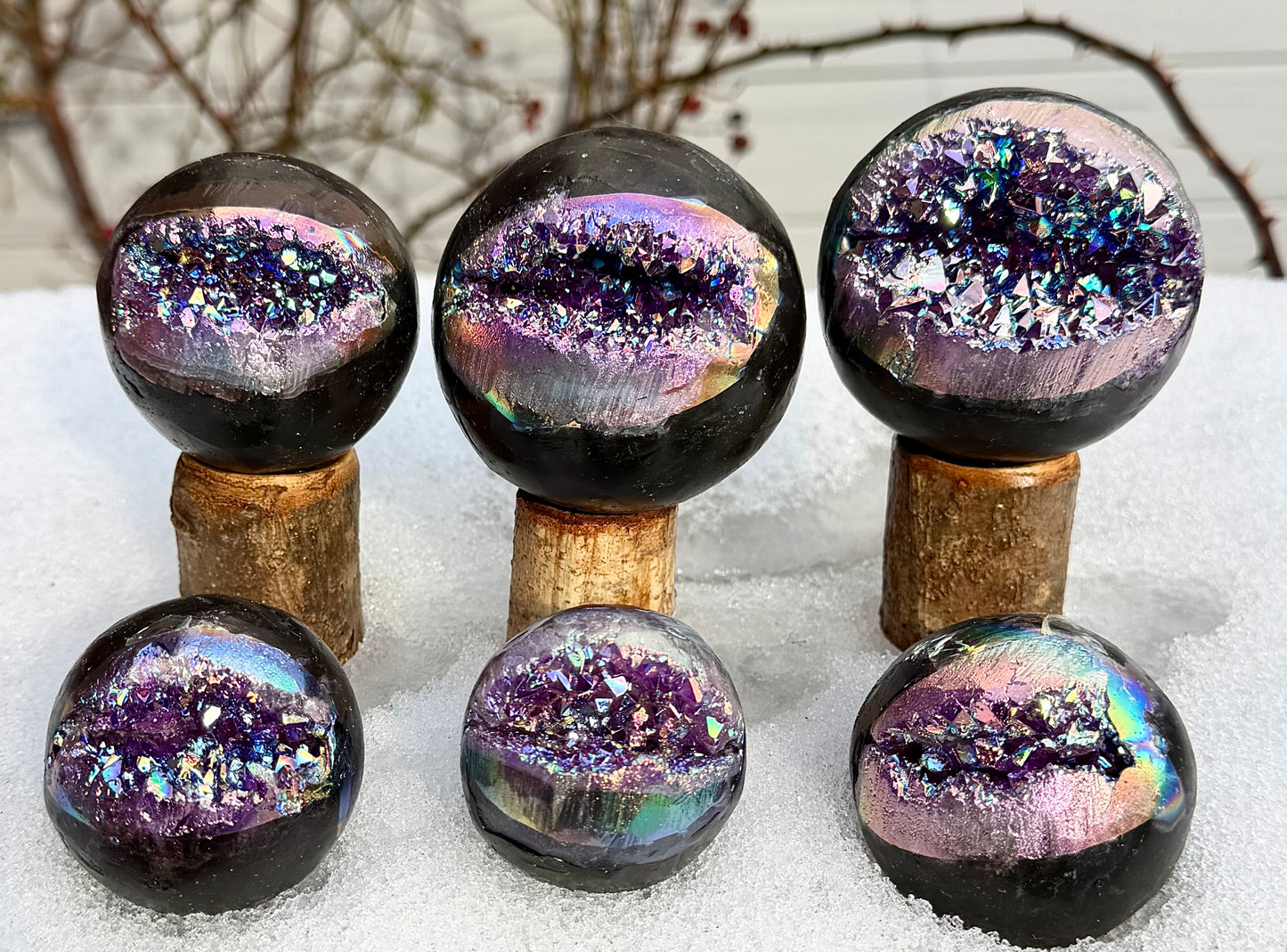 3-4 PCs Aura Amethyst Sphere Crystal Healing Energy