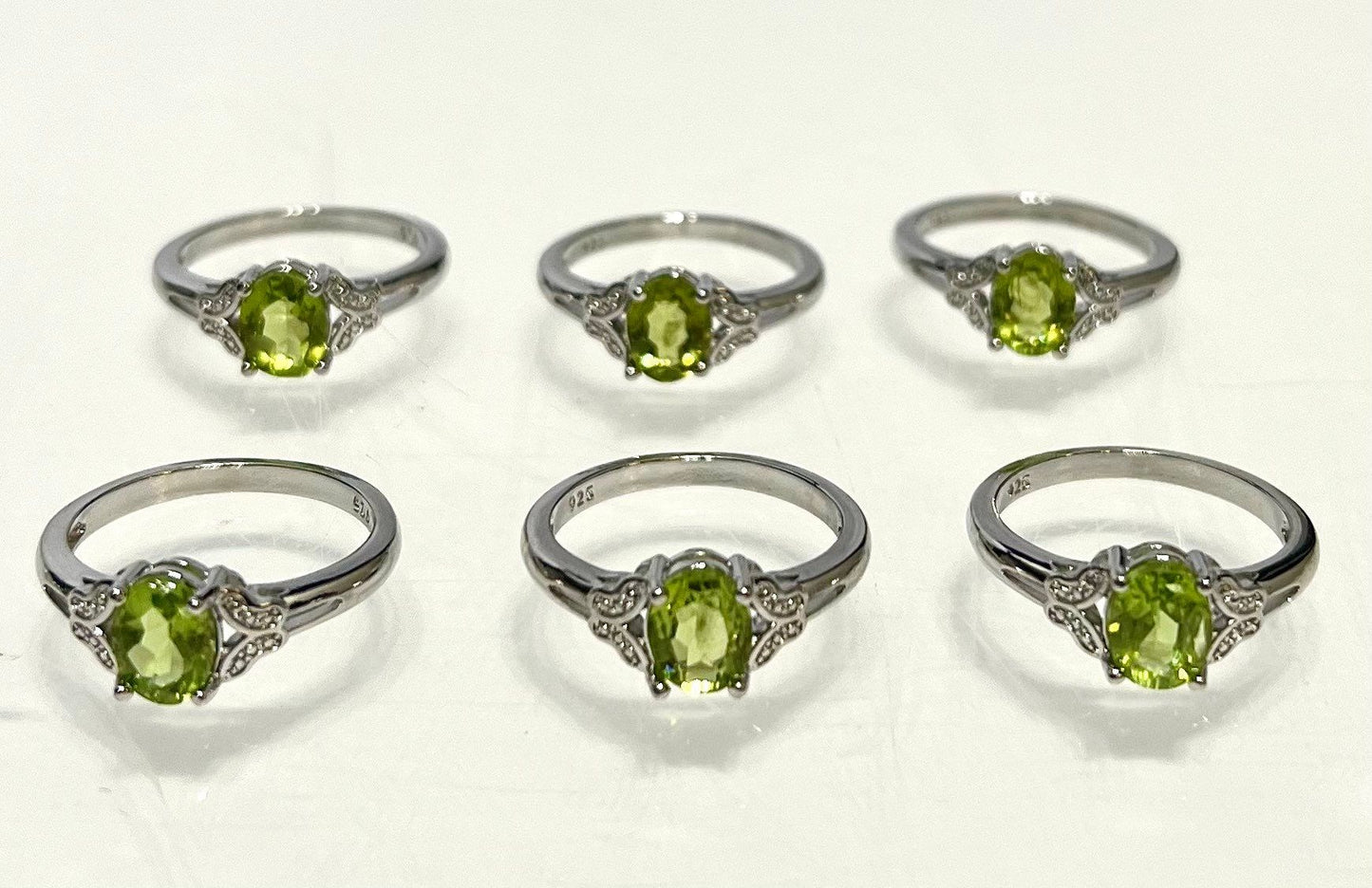 Wholesale Lot 6 pcs Natural Peridot Ring White Bronze