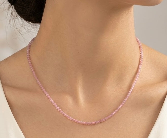 6 PCs 2mm Natural Dark Rose Quartz Necklaces