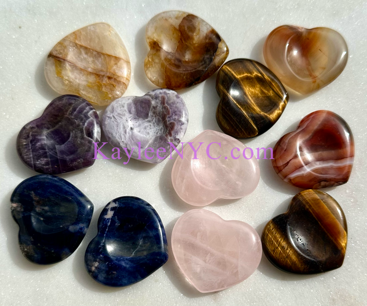 12 PCs Natural Crystal Heart Worry Stone Healing Energy