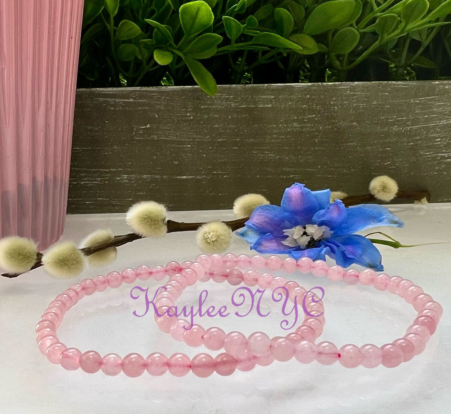 Wholesale Lot 6 Pcs Natural Rose Quartz 4mm 7.5” Crystal Healing Stretch Bracelet