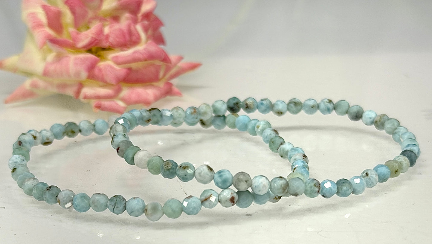 Wholesale Lot 6 Pcs Natural Larimar Faceted Stretch Bracelets – 4mm – 7.5”