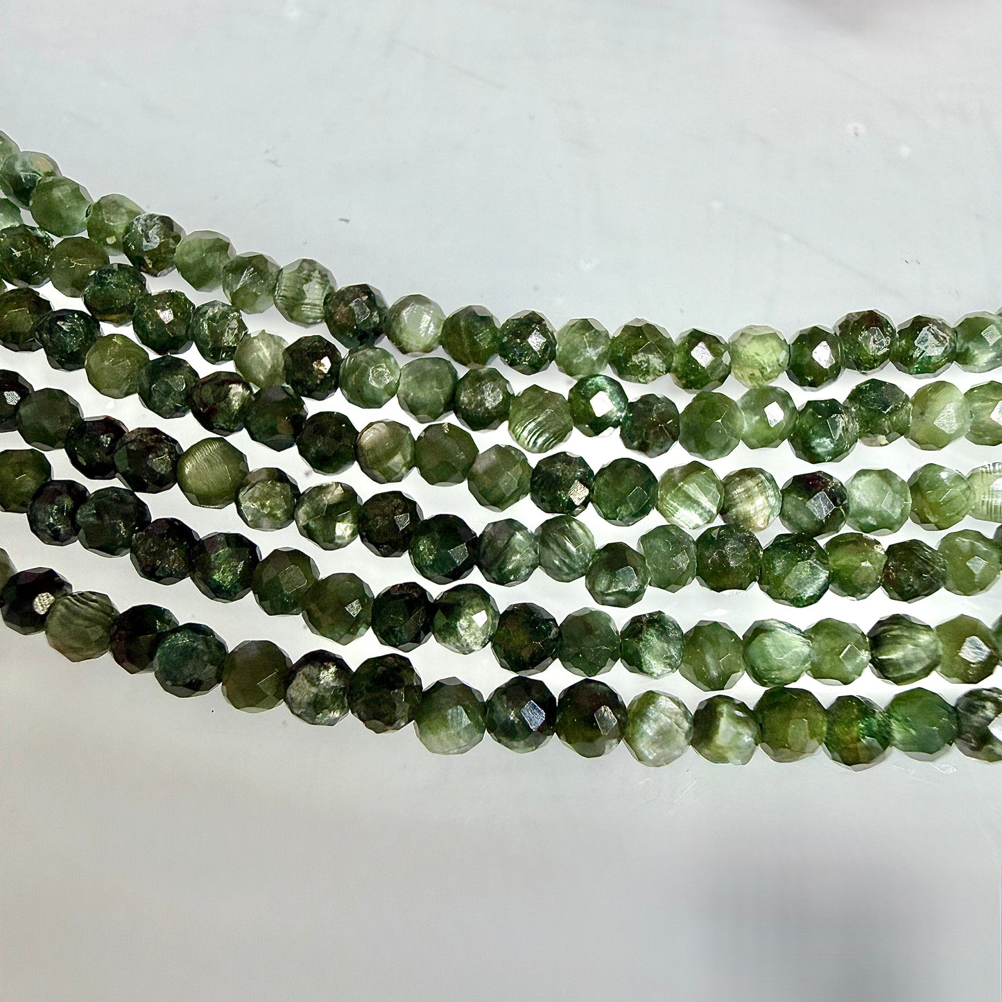 6 PCs 2mm Faceted Natural Seraphinite Necklace Stainless Steel Finding