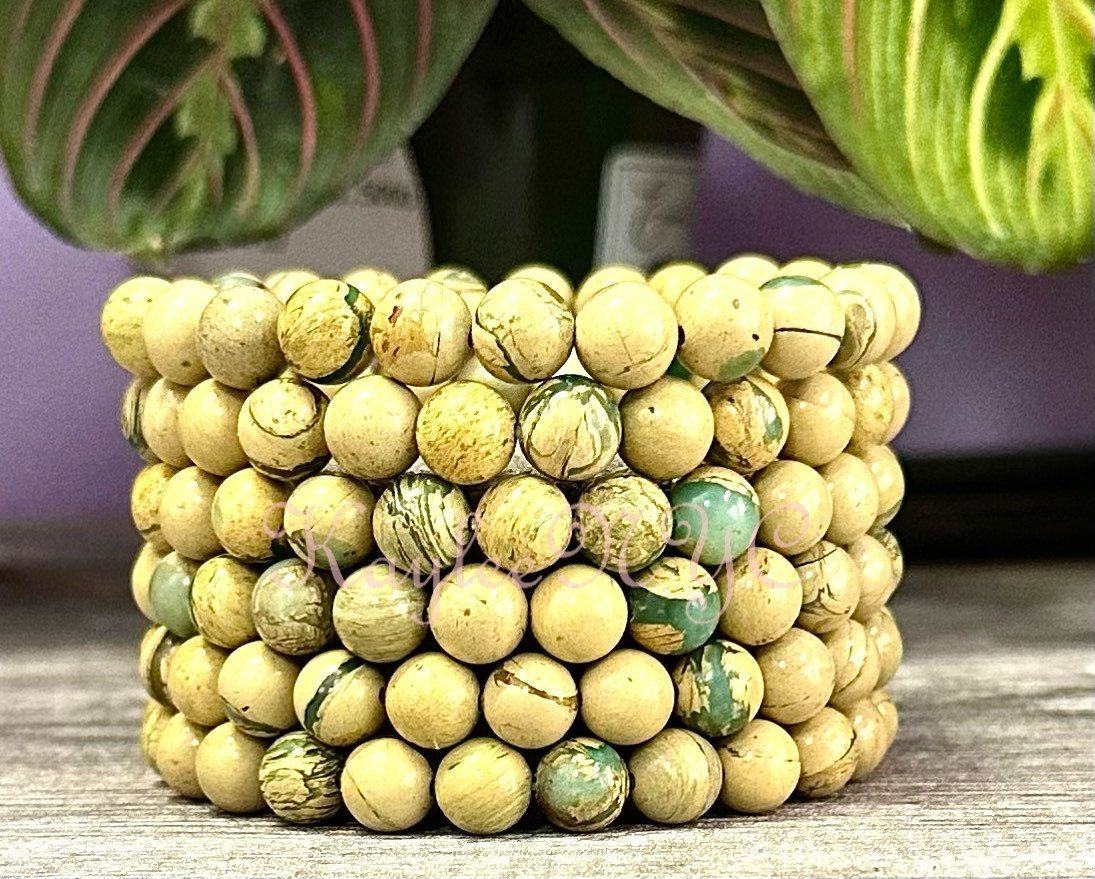 Wholesale 6 Pcs Natural Yellow Unakite Jasper Aka Chrysoprase 8mm 7.5” Crystal Healing Stretch Bracelet