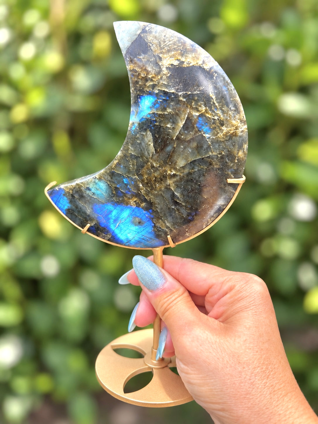 Wholesale Lot 3 pcs Natural Labradorite Moon with Stand Crystal