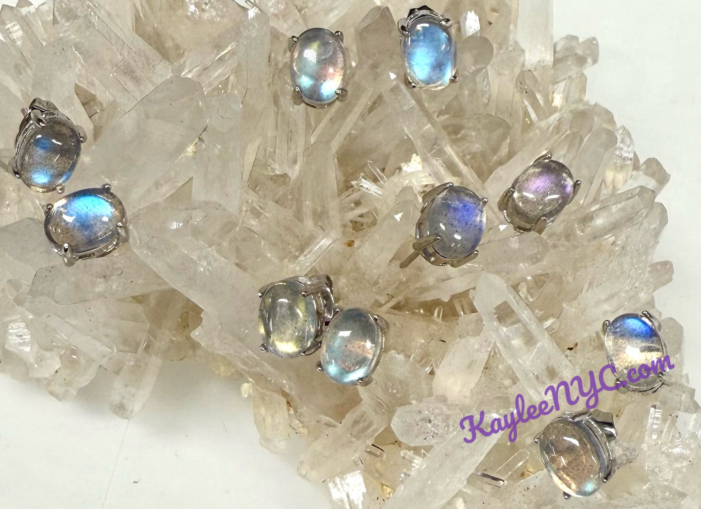 Wholesale Lot 5 Pairs Natural Labradorite Sterling Silver(925) Earring Studs 6x8mm
