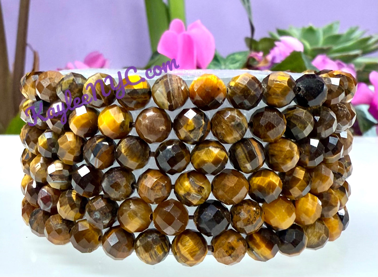 6 PCs Faceted Natural Tiger Eye 6mm 7.5” Stretch Bracelet