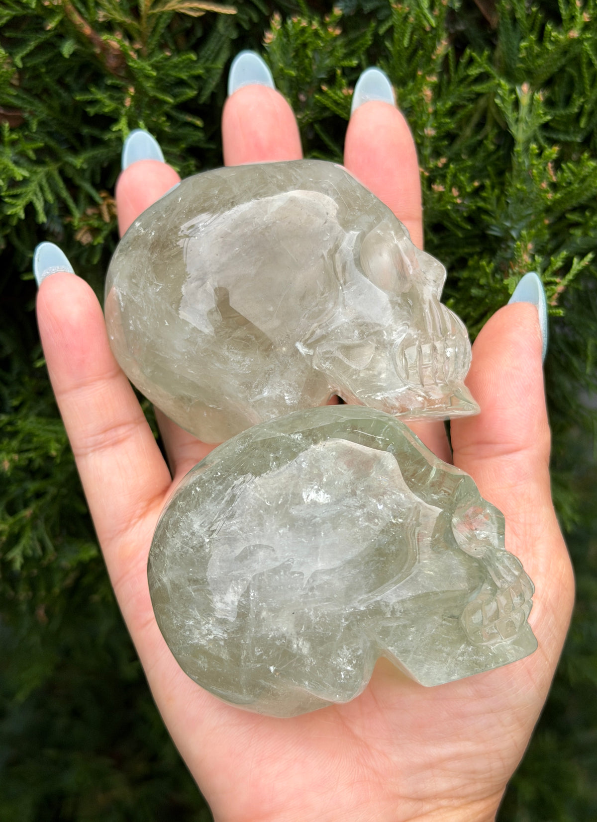 4 pcs Prasiolite Green Amethyst Skull Crystals Healing Energy